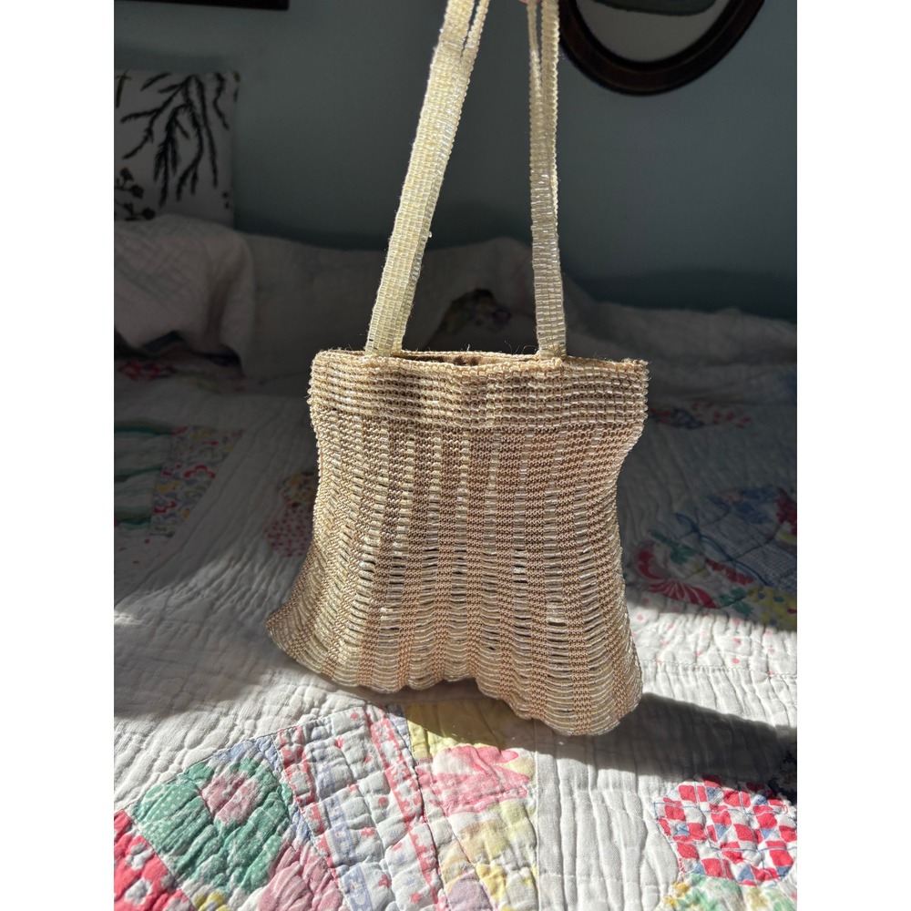 Page D. Embroidered Beaded Evening Bag Champagne Gold Scalloped Hand Bag - Picture 8 of 13